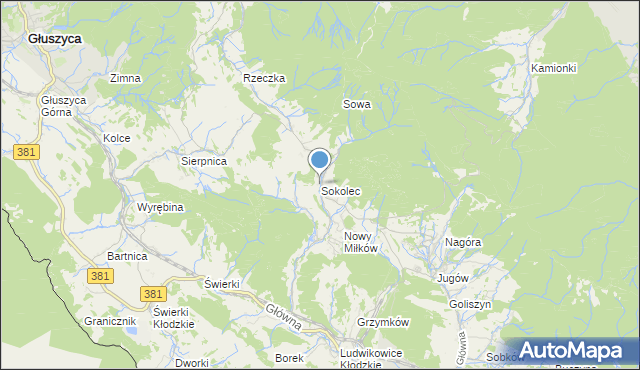 mapa Sokolec, Sokolec gmina Nowa Ruda na mapie Targeo